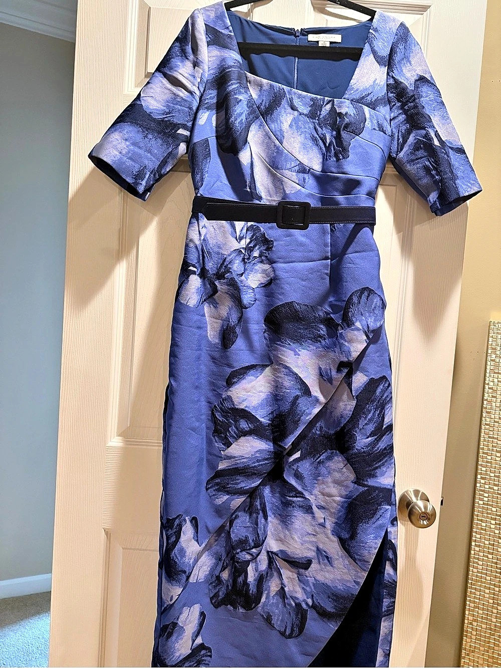 KAY UNGER NEW YORK Floral Midi Dress Blue Size 10 Like New